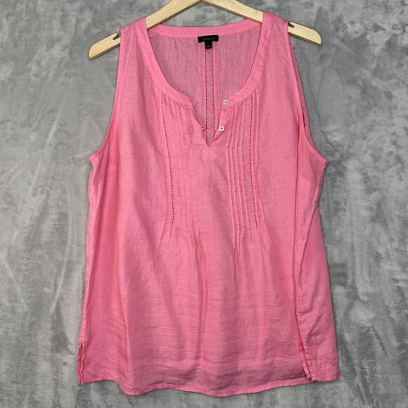 Talbots Shirt Womens Large Pink 100% Linen Sleeveless Henley Pintuck Tank Top - Picture 1 of 7